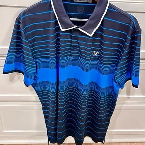 G/FORE Navy & Bright Blue Wave-Stripe Golf Polo